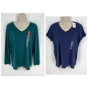 Charter Club Womens 2 Pc Sleep Shirts Mixed Styles NEW Sz L Blue Green V-Neck